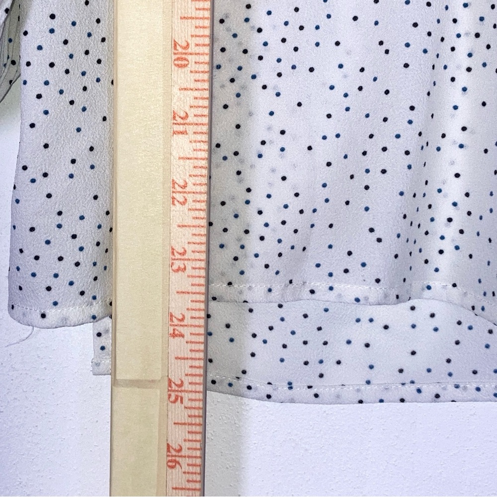 1.State Polka Dot Blouse Balloon Sleeve Round Neck Sz M White Women's - Picture 8 of 16